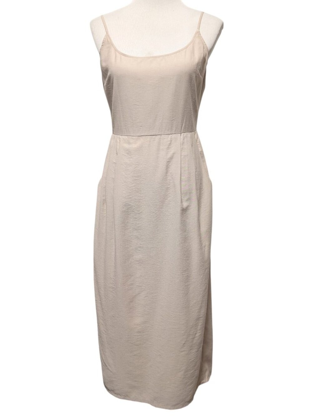 Jenni Kayne Womens Sz S Tan Spaghetti Strap Pockets Lined Pencil Midi Rove Dress